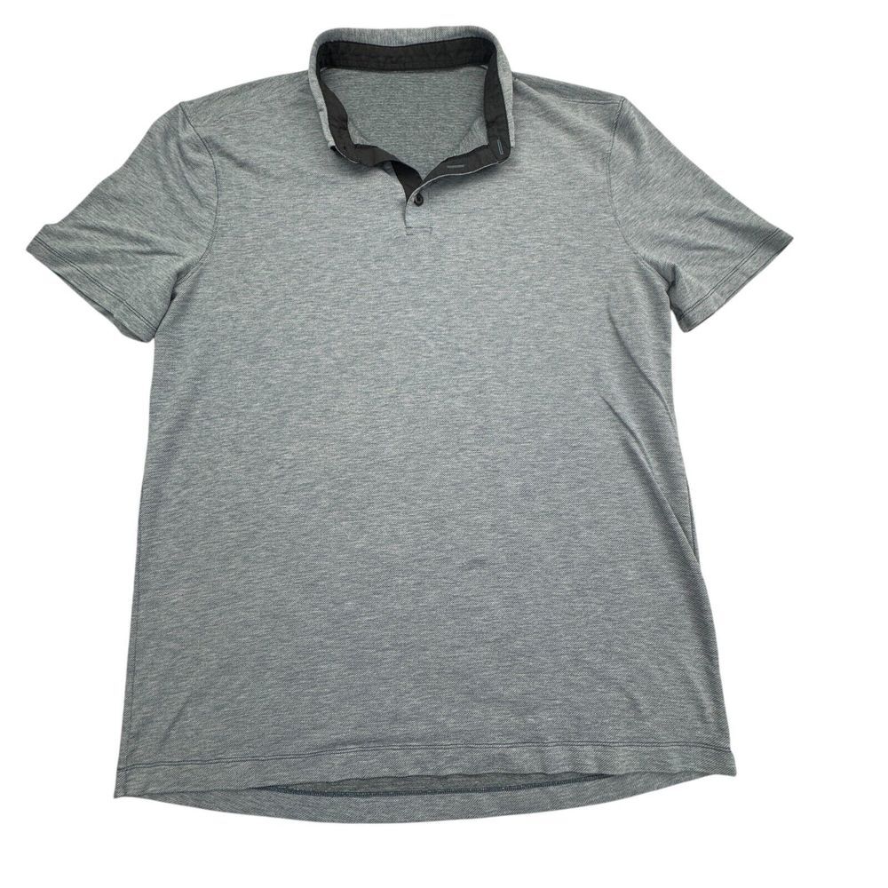 Lululemon Polo Shirt Mens Large Blue Heather Short Sleeve Logo Golf Performance